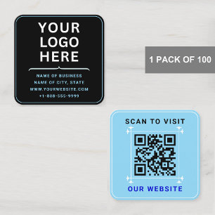 Modern Logo with QR Code   Custom Blue Black  Square Business Card