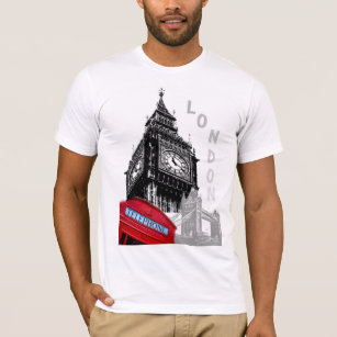 Modern London Red Telephone Box Big Ben Clock T-Shirt
