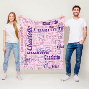 Modern Long Name Graffiti Pink Names Pattern Fleece Blanket