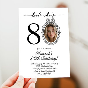 Modern Look Who's 80 Photo Adult Birthday Invitation
