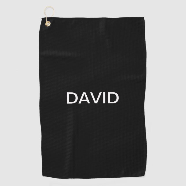 Modern Looking Bold Black White Text Golf Towel (Front)