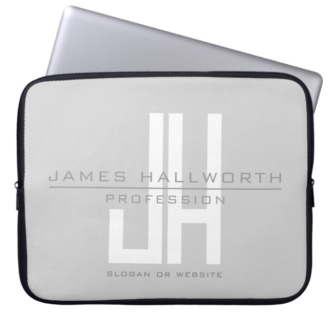 Modern Looking Business Monogram | Grey Laptop Sleeve (Front)