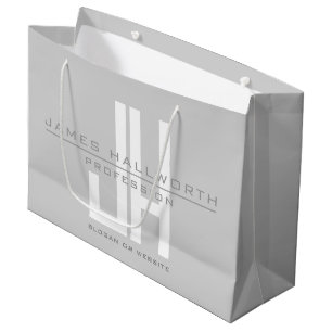 Modern Looking Business Monogram   Grey Large Gift Bag