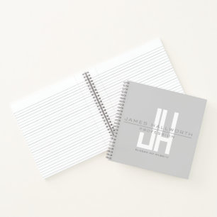 Modern Looking Business Monogram Grey Notebook