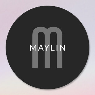 Modern Looking Monogrammed Name   Black Grey White Classic Round Sticker