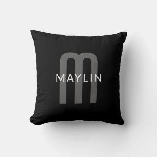 Modern Looking Monogrammed Name   Black Grey White Cushion