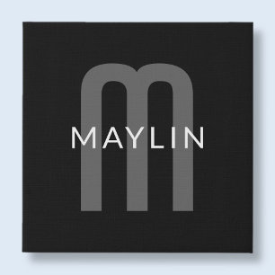 Modern Looking Monogrammed Name Black Grey White Faux Canvas Print