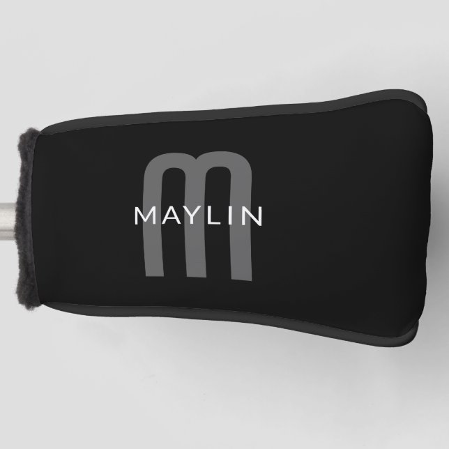 Modern Looking Monogrammed Name | Black Grey White Golf Head Cover (Front)