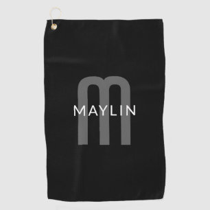 Modern Looking Monogrammed Name Black Grey White Golf Towel