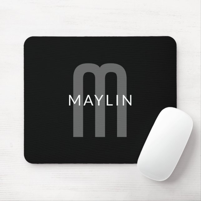 Modern Looking Monogrammed Name | Black Grey White Mouse Mat (With Mouse)