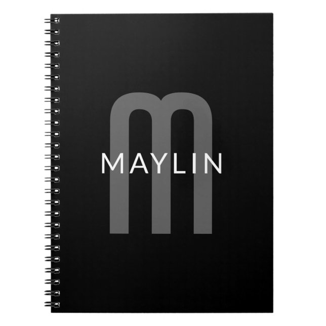 Modern Looking Monogrammed Name | Black Grey White Notebook (Front)