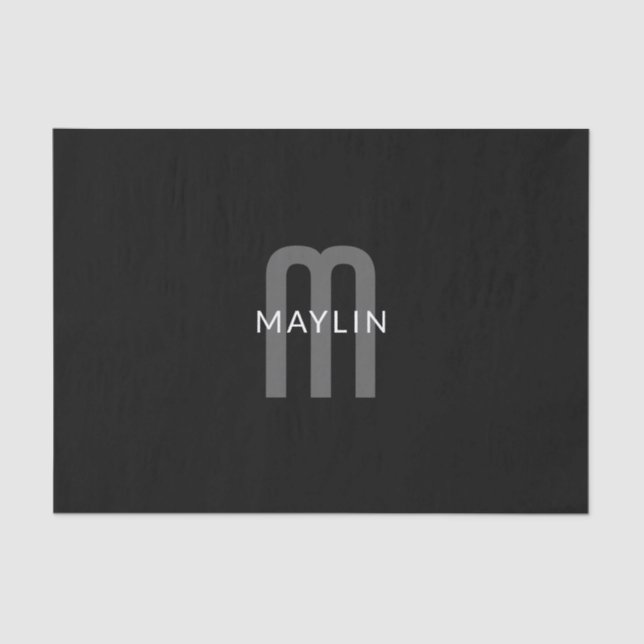 Modern Looking Monogrammed Name | Black Grey White Tissue Paper (Front)