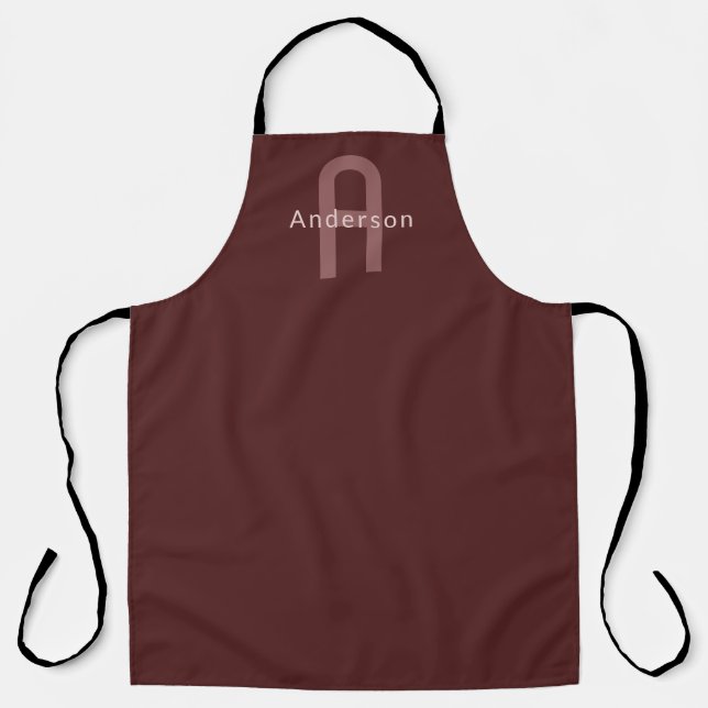 Modern Looking Monogrammed Name | Maroon Red Apron (Front)