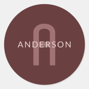Modern Looking Monogrammed Name   Maroon Red Classic Round Sticker