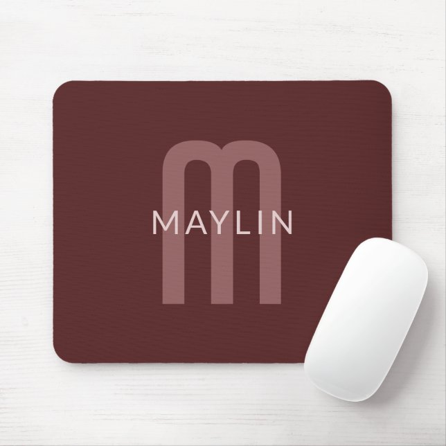 Modern Looking Monogrammed Name | Maroon Red Mouse Mat (With Mouse)