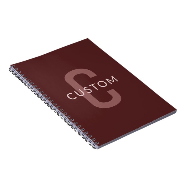Modern Looking Monogrammed Name | Maroon Red Notebook (Right Side)