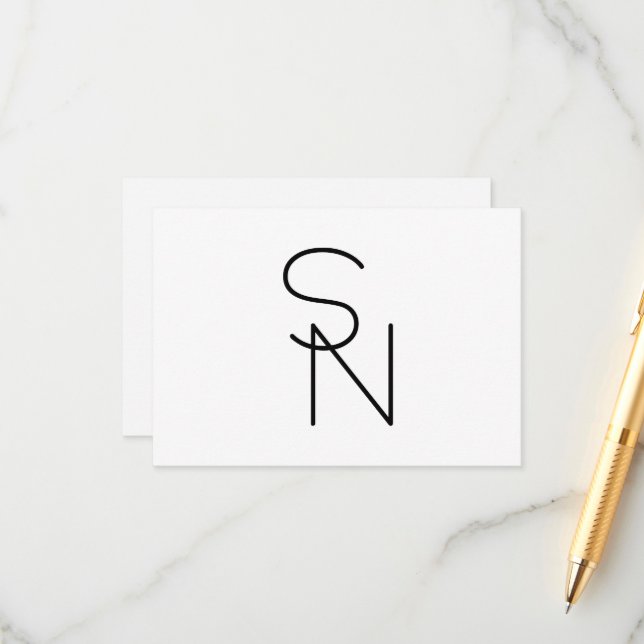 Modern Looking Overlapping Initials Enclosure Card (Front/Back In Situ)