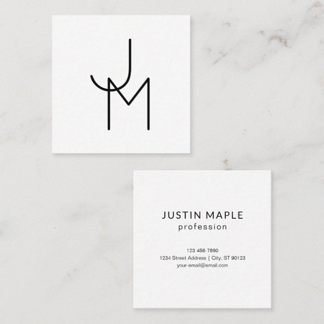 Modern Looking Overlapping Initials Square Business Card (Front/Back)