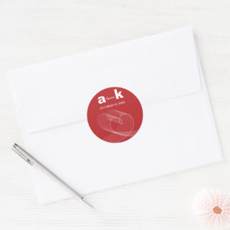 Modern Loop Heart Simple Love Lines Red Wedding Classic Round Sticker