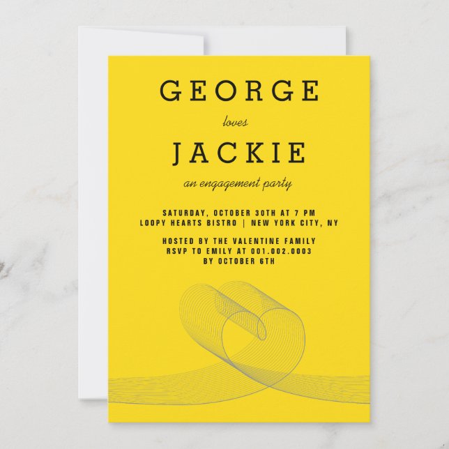 Modern Loopy Love Lines Engagement Party Invite (Front)