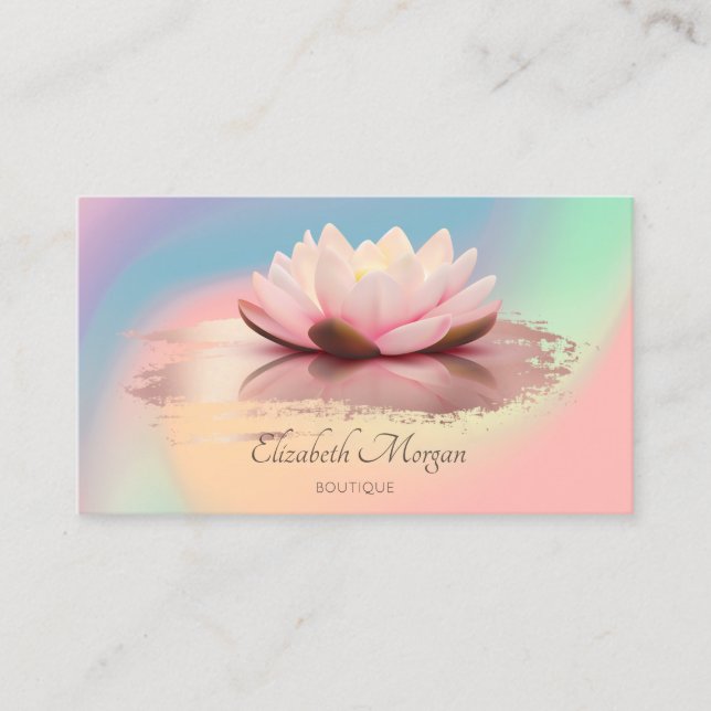 Modern Lotus Brush Stroke Holographic Colourful Business Card (Front)