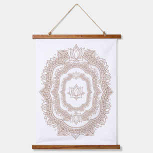 Modern Lotus Flower and Henna Design Hanging Tapestry