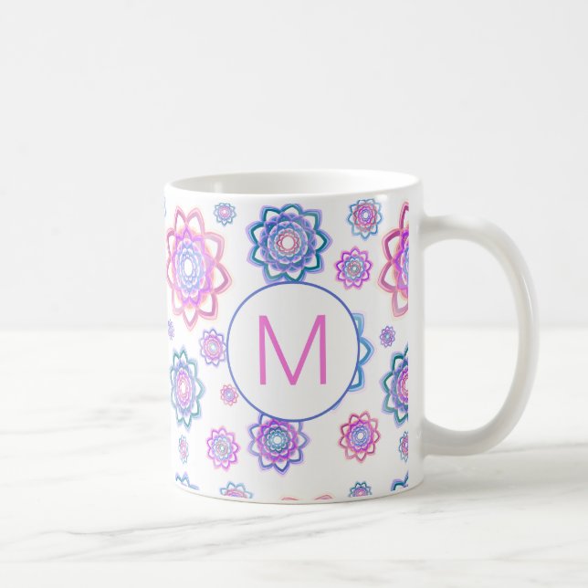 Modern Lotus Flower Pink Pastel Monogram Coffee Mug (Right)