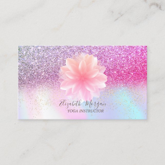 Modern Lotus Glitter Confetti Holographic  Business Card (Front)
