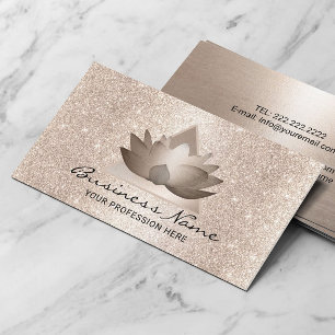 Modern Lotus Logo Elegant Rose Gold Glitter Business Card