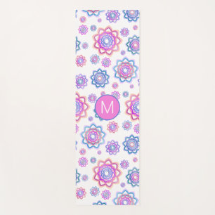 Modern Lotus Monogram Pink Pastel Green Pattern Yoga Mat