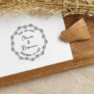 Modern Lotus Save the Date Wedding Rubber Stamp