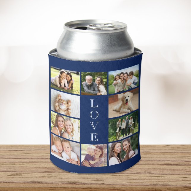Modern Love 10 Photo Collage Blue Can Cooler (Creator Uploaded)