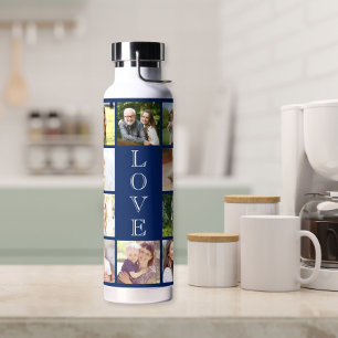 Modern Love 10 Photo Collage Blue Water Bottle