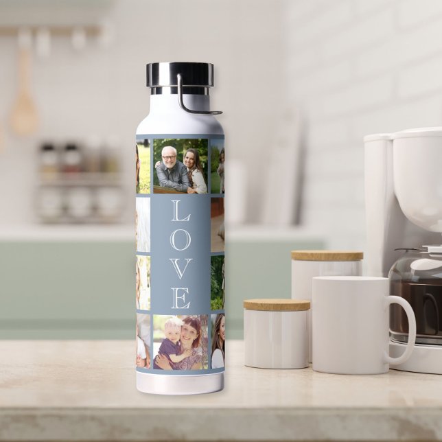 Modern Love 10 Photo Collage Dusty Blue Water Bottle (Creator Uploaded)