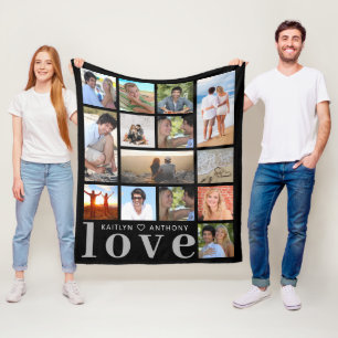 Modern LOVE 14 Photo Collage Custom Colour Fleece Blanket