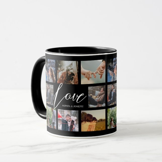 Modern Love 8 photo collage Valentine couple Black Mug (Front Left)