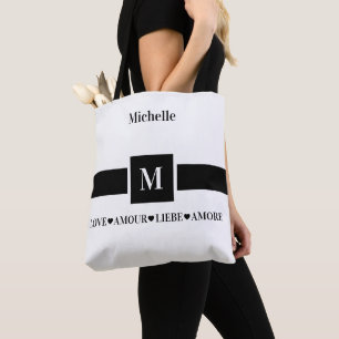 Modern Love Amour Liebe Amore Name and Initial  Tote Bag