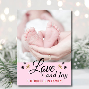 Modern Love And Joy Baby's First Christmas Photo Holiday Card