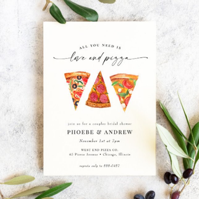 Modern Love and Pizza Couples Bridal Shower Invitation (Creator Uploaded)