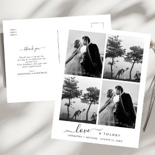 Modern Love and Thanks 4 Photo Wedding Thank You Postcard