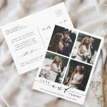 Modern Love and Thanks 4 Photo Wedding Thank You Postcard<br><div class="desc">Simple and modern 4 photo wedding thank you postcard. This card can be used for a wedding,  bridal shower,  engagement,  anniversary,  or any special event. For more advanced customisation of this design,  please click the Customise Further link to change the font,  size,  colour,  etc.</div>