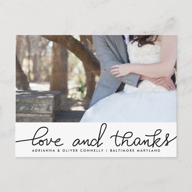 Modern Love And Thanks Handwritten | Couple Photo Postcard (Front)