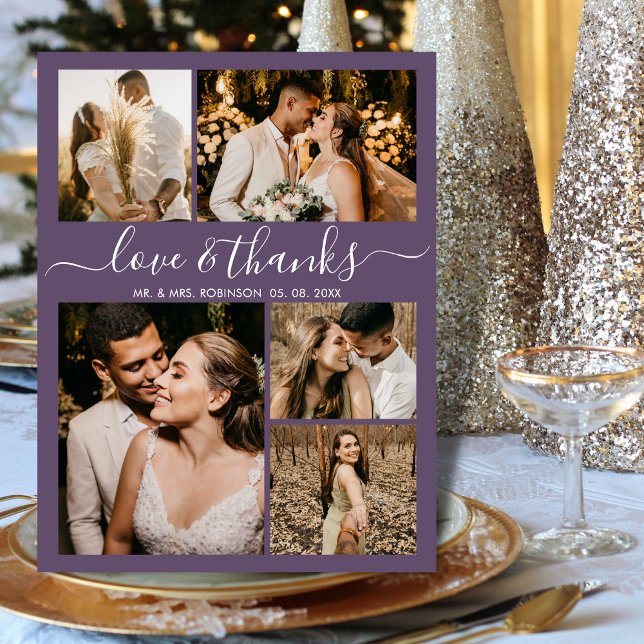 Modern Love and Thanks Mauve Wedding Thank You Postcard (Creator Uploaded)