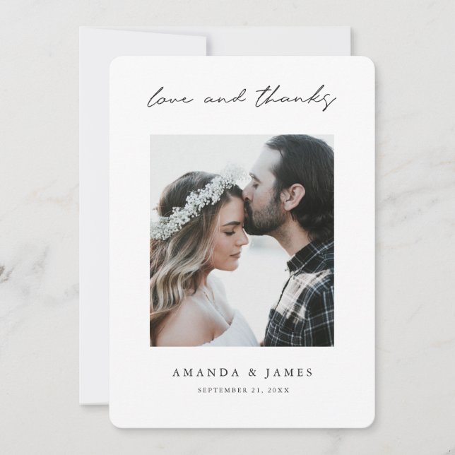 Modern Love and Thanks Photo Borders Wedding Thank You Card (Front)