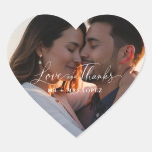 Modern Love and Thanks Photo Wedding Favour Heart Sticker