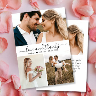 Modern Love and Thanks Script Collage Wedding  Thank You Card
