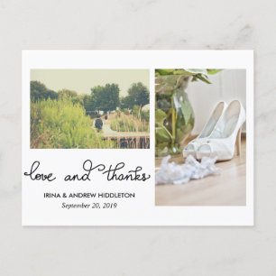 Modern Love And Thanks Script Two Wedding Photos Postcard