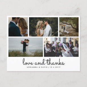 Modern Love And Thanks Simple Wedding Photos Postcard
