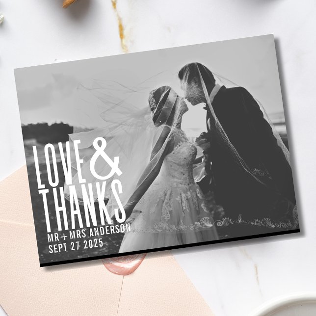 Modern Love and Thanks Thank You Wedding  Postcard (Creator Uploaded)
