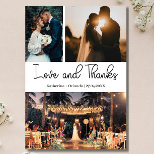 Modern Love and Thanks Three Photo Wedding Card